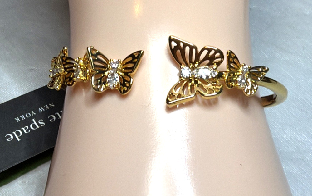 Kate Spade New York Gold Butterfly Hinge Bracelet NWT Bangle Crystal Accents New
